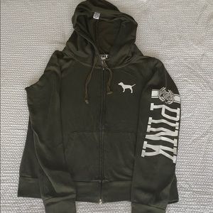 PINK Zip Up Hoodie in Army Green
